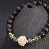 Pulsera de texto para jugar DIY de ajedrez de Bodhisattva y madera de incienso con accesorios de garra de gato de jade Hetian, cuentas de borde, pulsera de cuentas de rosario