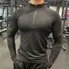 Nuevo Otoño Media Cremallera Fitness Manga Larga para Hombre Ropa Deportiva de Correr Absorbente de Sudor Transpirable de Secado Rápido Baloncesto Entrenamiento Ajustada