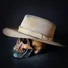 Sombrero de copa retro de estilo antiguo europeo y americano, fieltro de oveja, copa plana, cinta decorativa, sombrero de fieltro de oveja