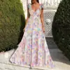 2027 Nuevo Vestido Largo de Tirantes sin Mangas Estampado Acampanado sin Espalda Estilo Europeo y Americano para Mujer Comercio Transfronterizo de Amazon