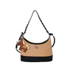 Bolso de Hombro Tejido de Paja Estilo Chanel para Mujer 2026 Nuevo Color Vintage Bloque de Color Cadena Bolso Tote Versátil Hombro Cruzado