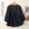 Camiseta de lino y algodón con estampado de pino ancho para mujer, estilo étnico, informal, artística, retro, bordada, estilo madre, disponible en stock.