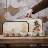 Juego de Té de Viaje Feitian de la Cerámica Ru de Dunhuang Tetera Cerámica Portátil de Mano y Taza de Té Juego Completo de Té Kung Fu