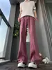 Jeans rosados de corte oblicuo cleanfit con microcampana para hombre, pantalones de algodón puro lavados para otoño, corte slim, moldeadores del cuerpo, pantalones de pierna recta