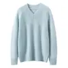 Suéter de Cashmere Macio Sedoso com Decote V Outono/Inverno Novo para Mulheres Pulôver Solto Emagrecedor Malha Versátil de Manga Longa para Camada Base