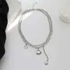 Colar Ins Coreano de Celebridade Cyber com Rosto Sorridente de Camada Dupla para Mulheres Moda Corrente de Suéter Versátil Corrente de Clavícula Acessórios de Roupa Joias