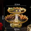 Plato para Pastel de Postre con Decoración Dorada Más Vendido Transfronterizo, Plato para Frutas de Té de la Tarde, Boda, Plato para Frutas de Estilo Europeo de Lujo Ligero con Tapa y Base Alta