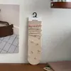 Meias para mulheres, outono e inverno, estilo ins, estampa floral, borda franzida, meias de algodão até o meio da panturrilha, estilo coreano, versátil, doce, meias femininas, meias de algodão largas
