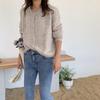 Suéter Holgado Estilo Perezoso Ropa Exterior Otoño e Invierno Diseño Estilo Coreano Color Sólido Manga Larga Suave y Sedoso Cardigan Tejido Chaqueta para Mujer de Moda