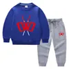 Ropa infantil transfronteriza nueva Otoño e Invierno 2023 suéter para niños pantalones traje de dos piezas color liso bebé algodón manga larga