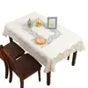 Mantel de Encaje Francés Transfronterizo Europeo y Americano Lujo Ligero Borde Ondulado Tela Bordada Vintage Hueco Rectangular Mantel Decorativo