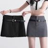 Falda corta gris de verano fina de cintura alta tipo lápiz línea A para mujer, falda de verano petite para el trabajo