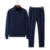 Conjunto Esportivo Masculino Primavera e Outono Solto Plus Size Casual Meia-idade Masculino Moletom Calça Roupa Esportiva Conjunto de Duas Peças