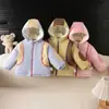 Abrigo grueso de algodón con bloques de color, con capucha, forro de borrego, a prueba de viento y cálido, para niños y niñas en otoño e invierno