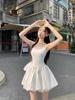 Vestido de tirantes abullonado con fruncido en la cintura estilo ballet Hot Girl para mujer, falda de botón de verano estilo francés, vestido de cumpleaños, falda elegante