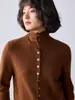 Design frente-verso reversível com fivela cruzada e bordas enroladas, gola alta, 100% lã, novo suéter elegante e estiloso para outono-inverno