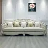 Conjunto de Sofá de Luxo Leve Estilo Francês para Sala de Estar, Couro Genuíno e Madeira Maciça Estilo Americano, Sofá de Tamanho Grande de Alto Padrão Estilo Europeu para Villa