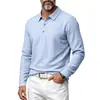 Camisa polo masculina casual simples de linho, europeia e americana, para primavera/outono, respirável, versátil, com gola de lapela, manga longa solta, personalizável