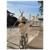 Pantalones de Pierna Ancha de Gasa con Estampado de Tinta para Mujer, Tirantes Estilo Bikini con Estilo Vacacional de Playa, Pantalones de Playa de Cintura Alta con Abertura para Verano