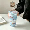 Taza de Vidrio Estilo INS Alta Apariencia Taza de Agua Taza con Popote Gran Capacidad Taza para Jugo Leche con Tapa Taza de Café para el Hogar