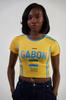 Camiseta Feminina de Verão com Estampa de Bandeira e Letras, Slim Fit, Sexy, Hot Girl, Curta, Moda Transfronteiriça