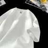 Camiseta Corta de Manga Corta Color Borgoña Holgada Oversize Estilo Retro Americano Sencillo Nicho Versátil Reductora de Edad Base Blanca Lisa