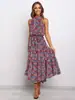 Vestido para mujer 2025 nuevo con cuello halter estampado de ondas y cordones
