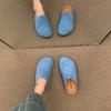 Couro Genuíno Outono e Inverno Novos Casuais Sapatos Meio Sapatos Baotou de Solado Grosso Sola Plana Combinam com Tudo Slip-on Vintage Sapatos Burkenneth Sapatos de Camada Única Femininos