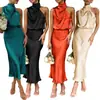 20227 Fonte de Fornecimento de Roupas Femininas para Comércio Exterior Europeu e Americano Amazon Vestido de Verão Liso em Cetim Sem Mangas Elegante Vestido de Festa