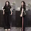 Traje de Moda Americano do Sudeste Asiático Feminino Verão Novo Estampa de Cachorro Manga Curta Solto Calça de Perna Larga Casual Conjunto de Duas Peças
