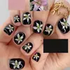 Pegatinas para Uñas Cuadradas Cortas Estilo Ins con Base Negra y Diseño de Lirio Modelo Nuevo 2026 Reutilizables