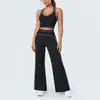 Conjunto deportivo de yoga para mujer, top sin mangas de color block con cuello en U de tela cepillada estilo europeo y americano, pantalones de yoga ajustados, pantalones de pierna ancha acampanados de cintura alta