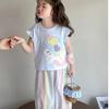 Traje Casual de Estilo Coreano para Niña para Niños Pequeños y Medianos Verano Nuevo Estilo Dibujos Animados Manga Corta Combinación de Colores Leggings Conjunto de Dos Piezas