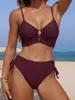 Amazon 2026 Novo Biquíni Sexy de Renda Liso Europeu e Americano Conjunto de Duas Peças Moda Praia Piscina Térmica Feminino