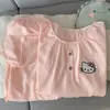Yunduo Algodón Pijama Nuevo para Mujer Primavera y Otoño Manga Larga Dulce Dibujos Animados Cuello Redondo Jersey Estilo Delgado Se Puede Usar Fuera de Casa Conjunto de Ropa