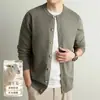 Cárdigan de punto de manga larga para hombre, mezcla de lana, estilo "old money" para otoño e invierno, sin cuello, chaqueta suéter sencilla, en stock
