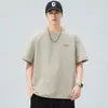 Nueva Camiseta de Manga Corta Pesada para Hombre 2026, Corte Holgado, Tallas Grandes, Marca de Moda, Estilo Ins, Ropa de Verano Fina para Hombre con Estampado de Media Manga