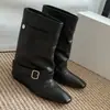 Botines Chelsea de punta cuadrada para mujer, nuevo estilo otoño e invierno 2026, versátiles botas de tubo Melard de piel de vaca, botas de jinete adelgazantes