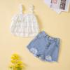 Samgami Baby Roupa Infantil Transfronteiriça Ins Verão Regata de Chiffon para Meninas Shorts Jeans Conjunto para Meninas