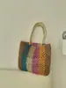 Venta Caliente Transfronteriza Diseño de Nicho Francés Color de Contraste Paja de Papel Bolso Tejido a Mano Bolso de Hombro Viaje de Vacaciones Bolso Tejido de Paja