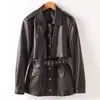 Ropa para Mujer de Estilo Europeo y Americano Transfronteriza Otoño 2026 Nuevo Estilo Chaqueta de Cuero con Solapa y Cinturón, Top Talla Grande