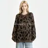 Suéter pullover retro americano con estampado de leopardo para mujer, nuevo estilo otoño e invierno, corte holgado, hombros caídos, tejido, suave y acogedor, top adelgazante