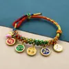 Pulsera de Flor de Durazno de los Cinco Dioses de la Riqueza Estilo Tíbet, Cordón Tejido a Mano Nudo de Flor de Durazno, Pulsera Thangka de Cuerda Multicolor Estilo Étnico