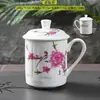 Taza de Té de Cerámica Jingdezhen con Flor de Ciruelo, Orquídea, Bambú y Crisantemo, con Tapa, Taza para Reuniones de Oficina, Taza de Agua para el Hogar