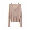 Cárdigan de Punto de Lana con Cuello en V para Mujer Oufan, Nuevo para Principios de Otoño, Ajustado, Manga Larga, Tejido Fino, Abrigo 11408