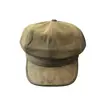 Gorra octogonal retro de gamuza con etiqueta pequeña de cuero para otoño e invierno para mujer, nueva moda 2026 gorra de vendedor de periódicos versátil