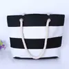 Nueva Bolsa de Lona Versátil Ultra-Simple de Cuerda Gruesa de Cáñamo Bolso de Hombro Patchwork Rayas de Playa Bolsa Ecológica