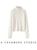 Suéter de cachemira casual para mujer, de cuello semi alto y tres botones, grueso y cálido para otoño e invierno, con un elegante diseño de punto trenzado