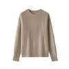 Lujo silencioso, suave y liso, 30% cachemira, suéter de lana de punto trenzado retro sin costuras, color liso, cuello redondo