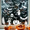 Pegatinas Estáticas de Halloween de PVC Transfronterizas al por Mayor Bruja Murciélago Calabaza Calavera Silueta Blanca Decoración Pegatinas Impermeables para Ventana